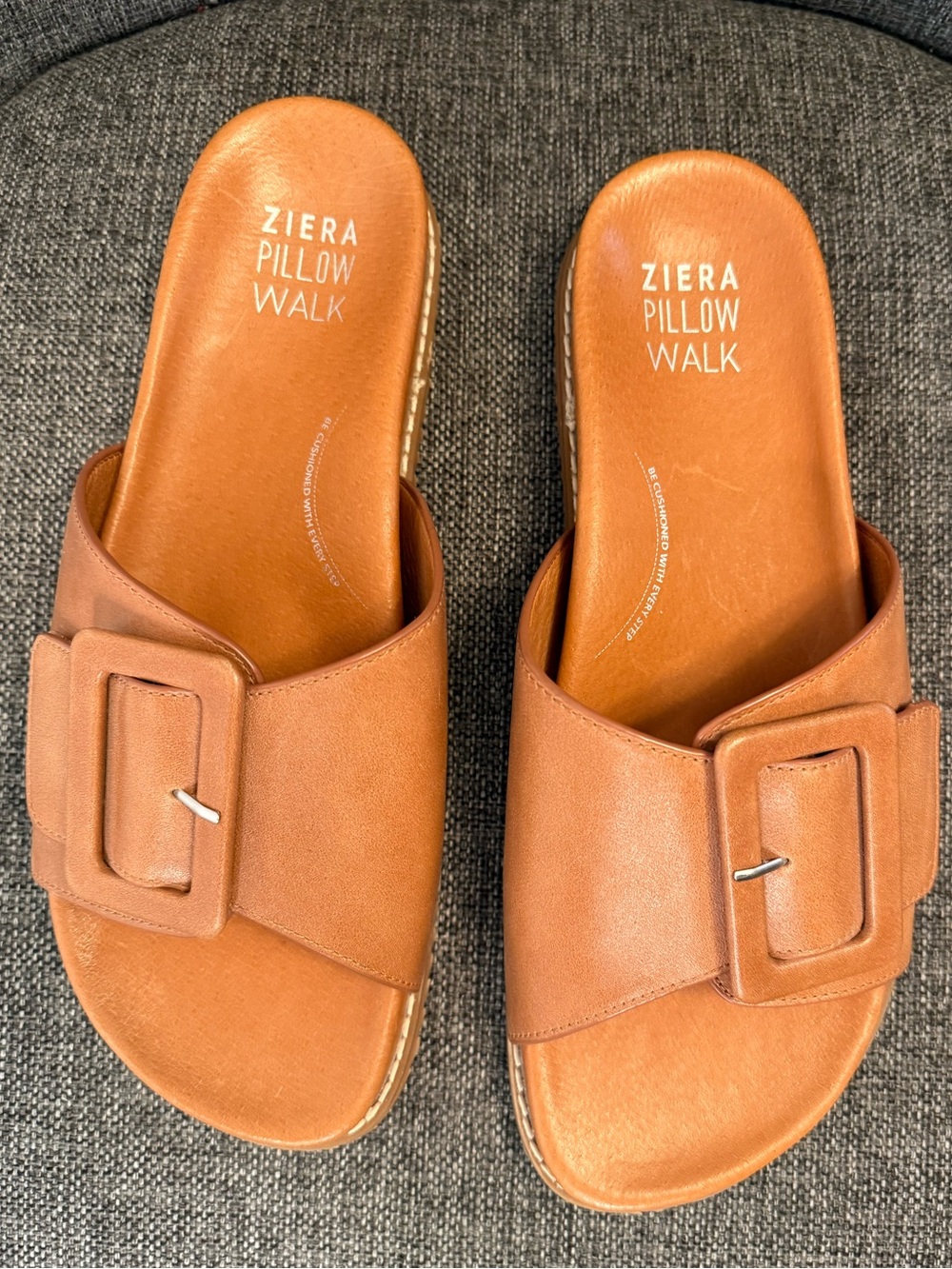 Ziera Pillow Walk Hanyu Slide Sandals Tan Leather Comfort Adjustable